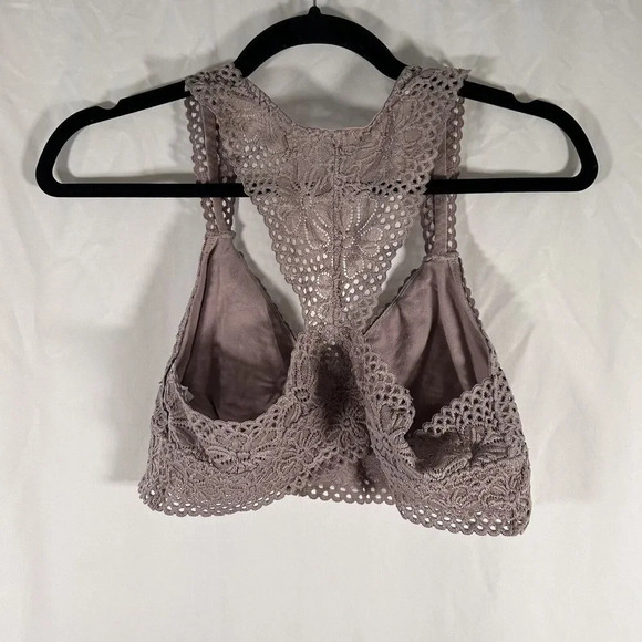 aerie Bralette Women's Large Dark Pink Floral Lace Open Knit Straps Pull On - Picture 4 of 8